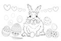 Easter. Linear rabbit image. Black and white image, isolated. Coloring for children.